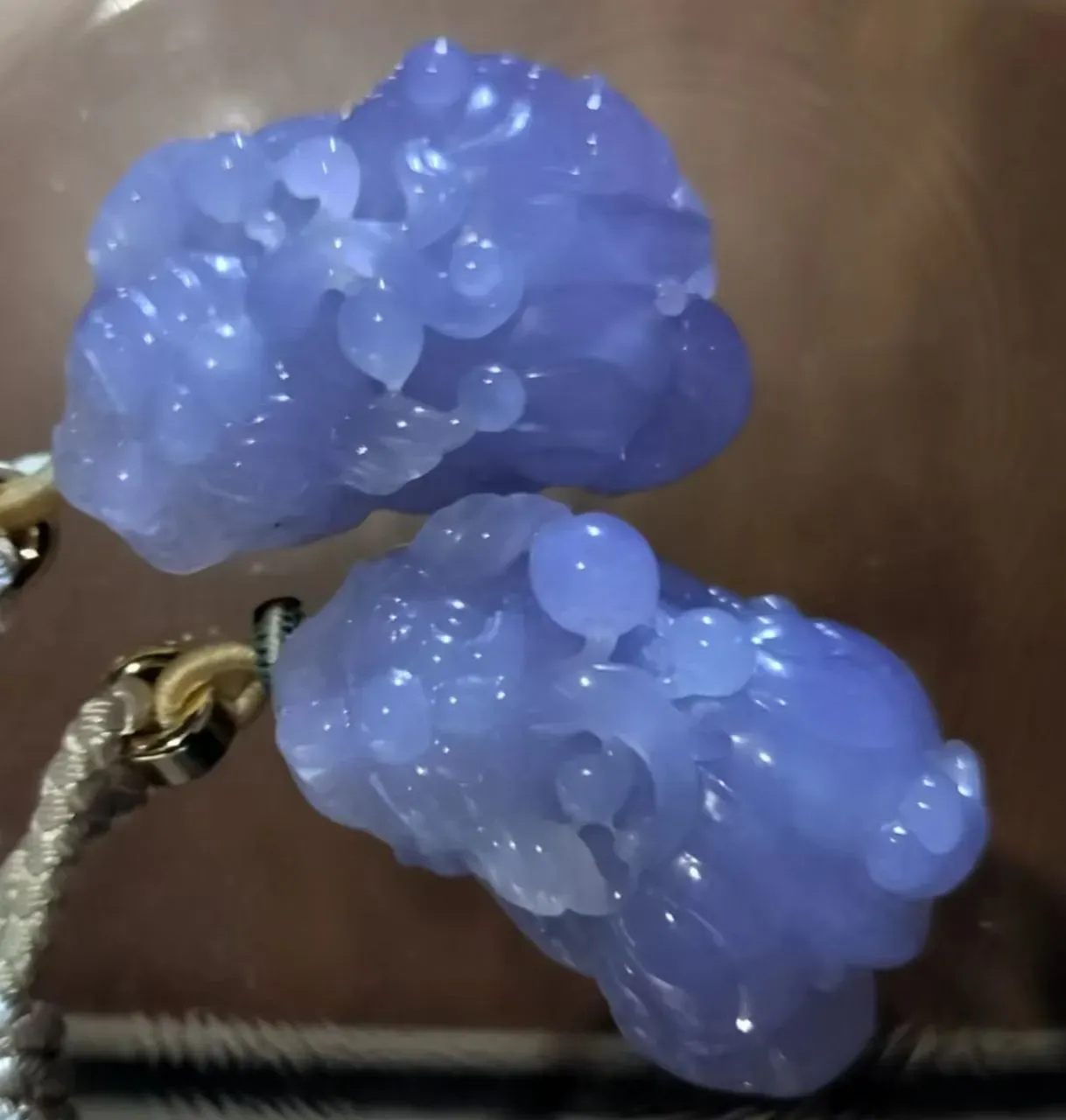 冰糯种紫色貔貅一对，底子细腻纯净一色