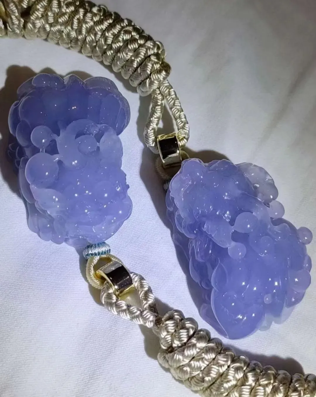 冰糯种紫色貔貅一对，底子细腻纯净一色