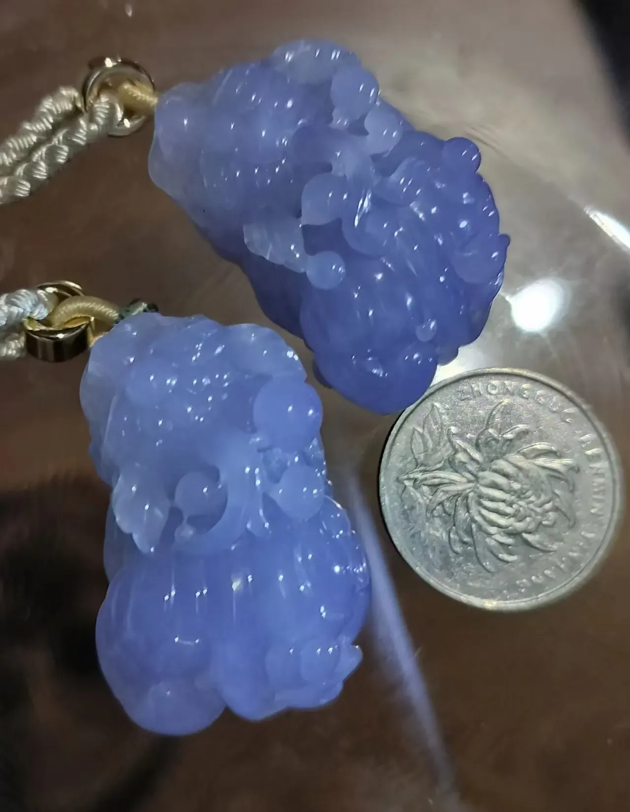 冰糯种紫色貔貅一对，底子细腻纯净一色