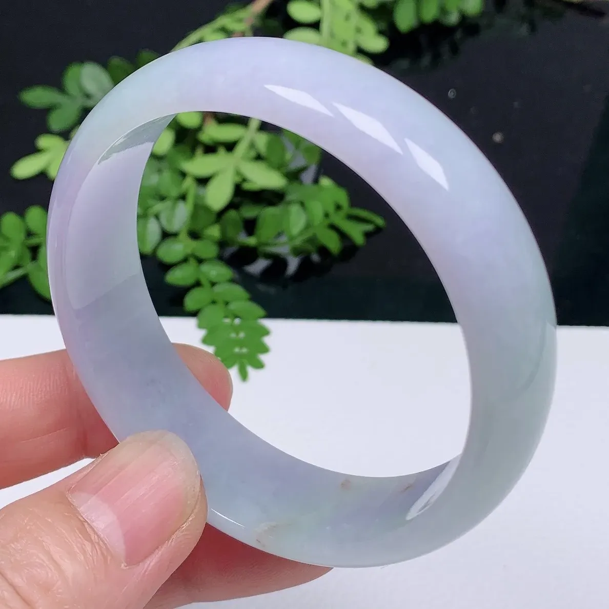 58～59圈口天然缅甸翡翠A货老坑冰润糯春带彩正圈手镯k67