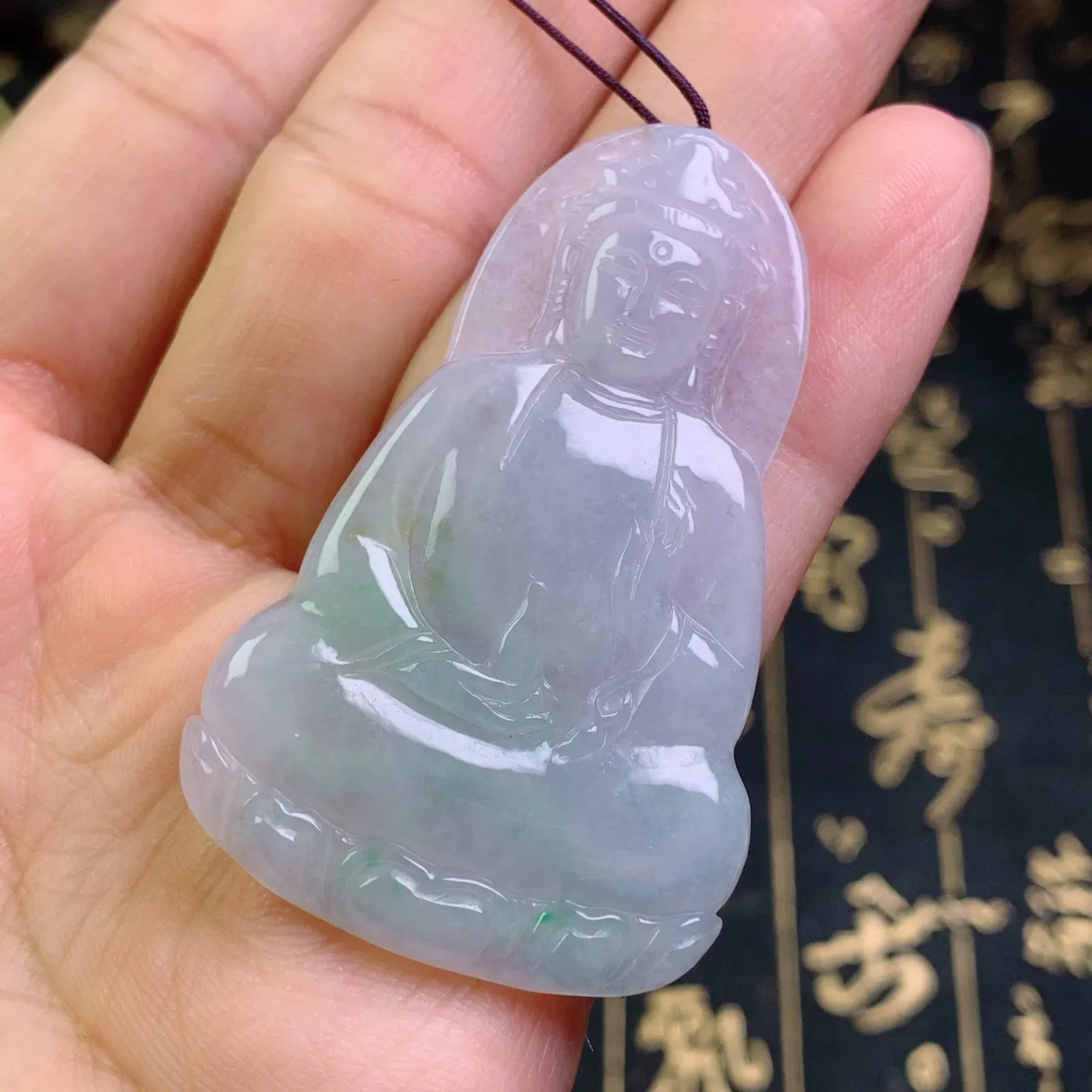 缅甸天然A货翡翠老坑冰润观音菩萨吊坠