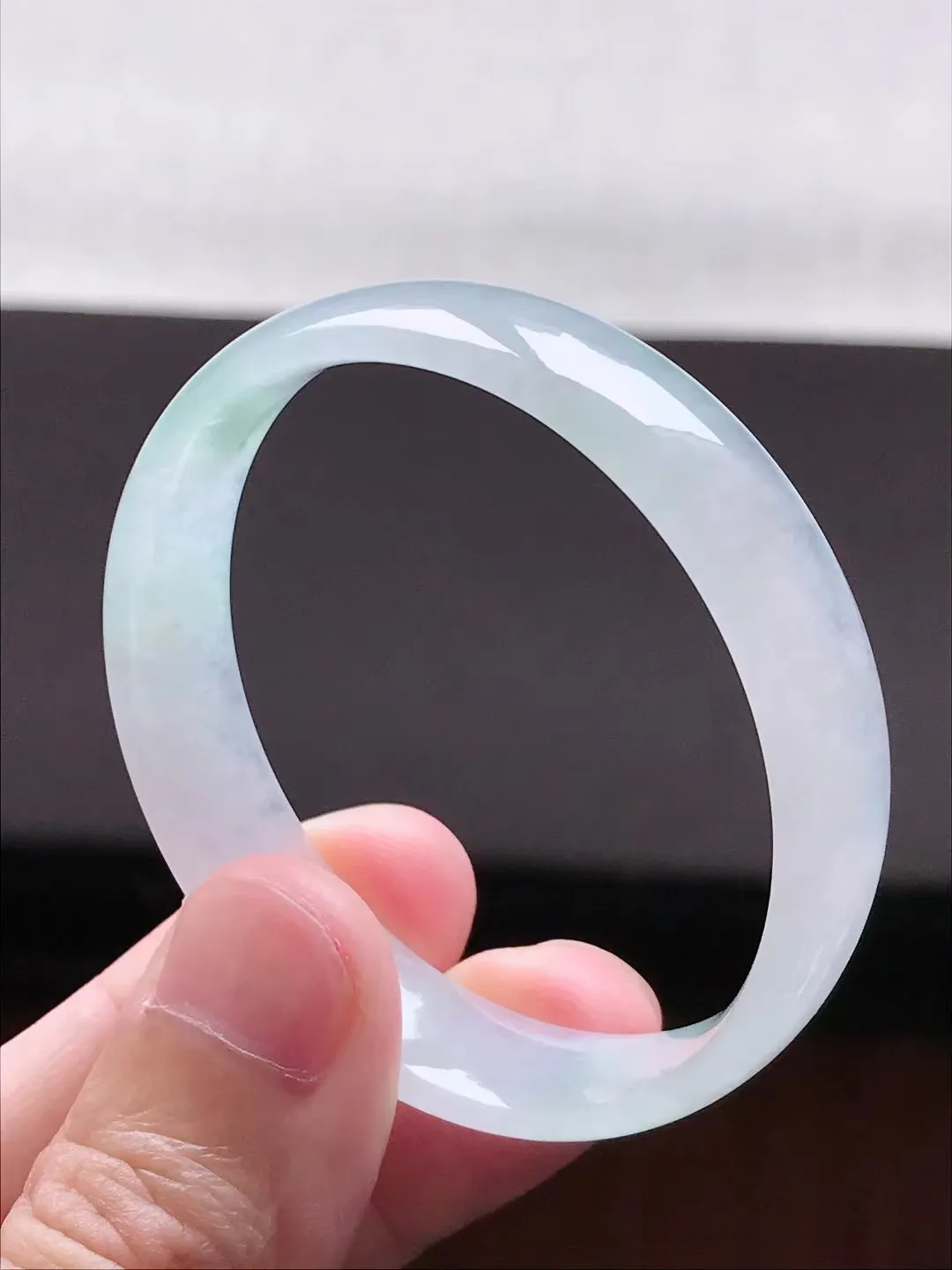 49～50小圈口 缅甸天然翡翠A货冰糯种白色手镯