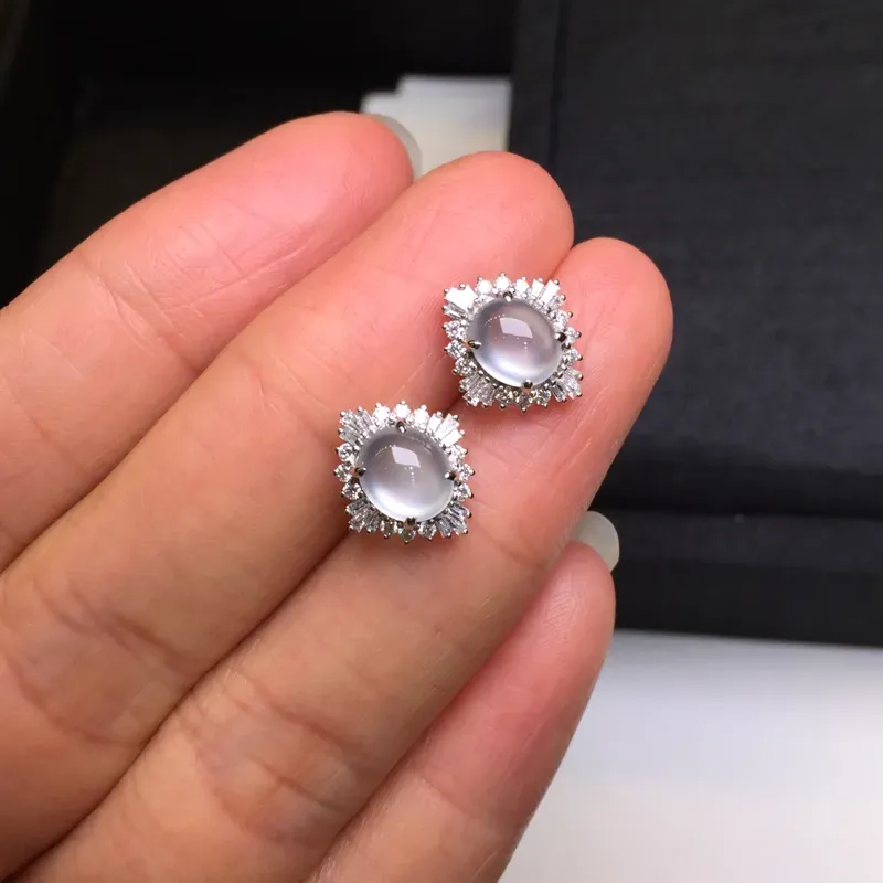 【一对高冰耳钉,底庄细腻,18K金南非真钻镶嵌,无纹裂,性价比高,推荐,尺寸12*10.8*7/6.6*5.6*3.8mm,重量2.42g】图6