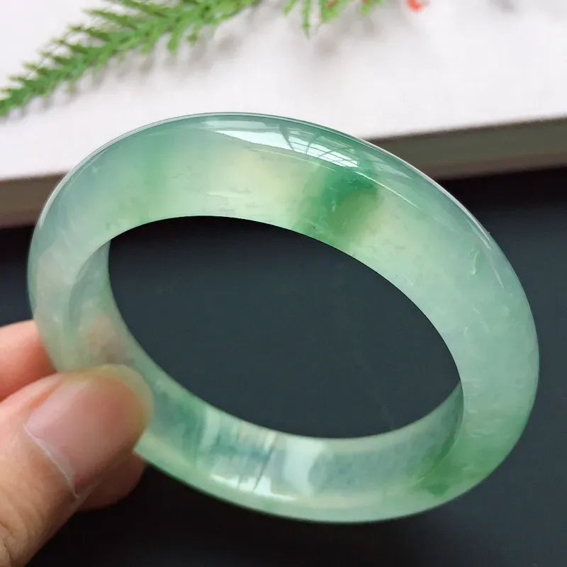 【正圈52.2mm,高冰飘花手镯,荧光闪闪,晶莹剔透,灵动飘逸,高贵奢华】图1