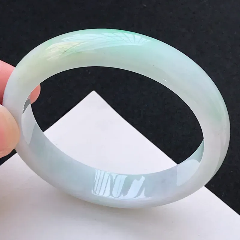 【尺寸:59.8/13.1/7.7mm,天然A货翡翠带绿宽边手镯,编号1.25-ying】图3