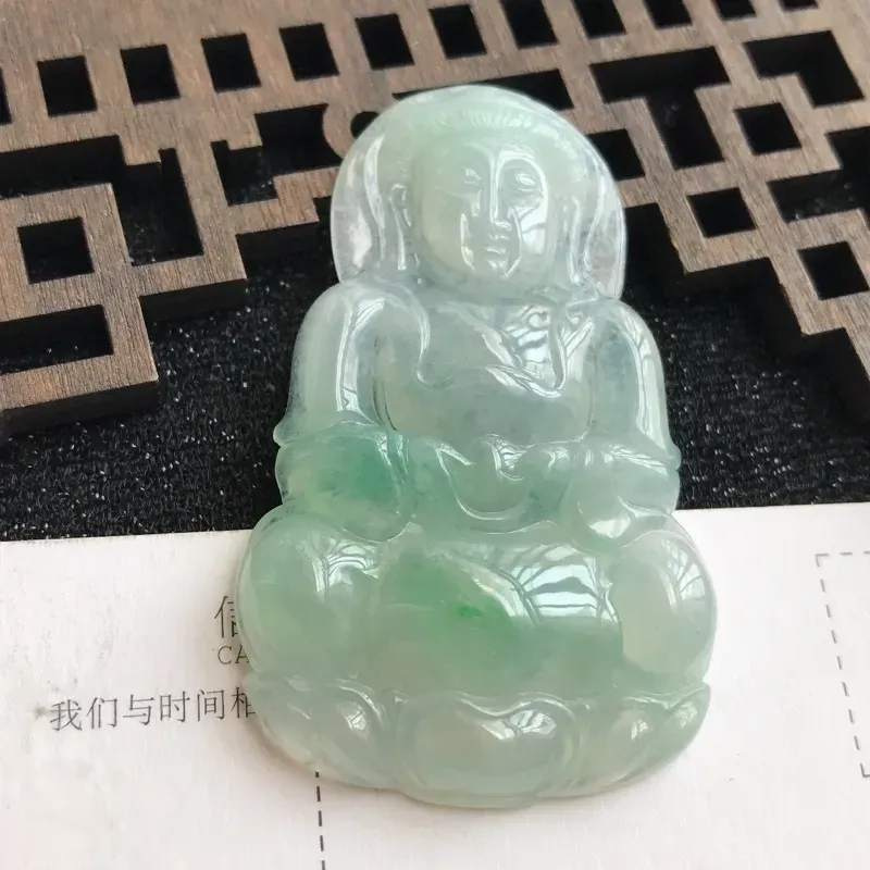 【编号:md203,翡翠A货,飘绿赐福观音吊坠,尺寸:55.8*34.8*6mm】图2