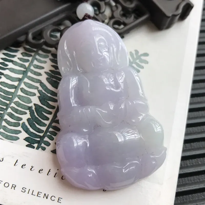 【编号590翡翠A货紫罗兰赐福观音吊坠,尺寸50.1*31.1*7.9mm】图3