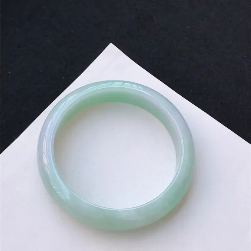 【尺寸:59.5/14/8mm,天然A货翡翠带绿宽边手镯,编号1.25-ying】图7