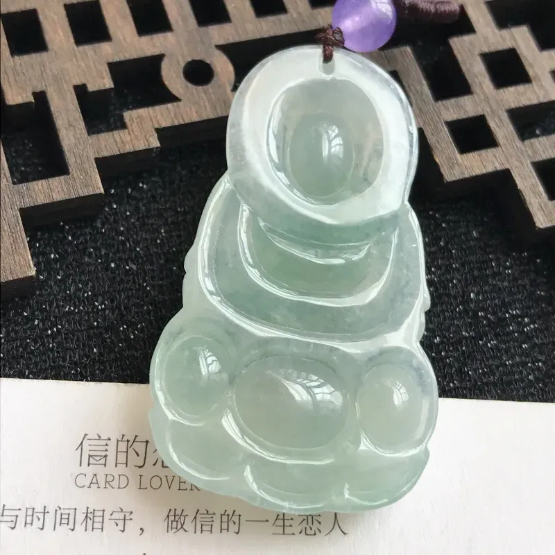 【编号:md203,翡翠A货,种水好赐福观音吊坠,尺寸:45*26.2*6.2mm,顶珠是装饰品】图8