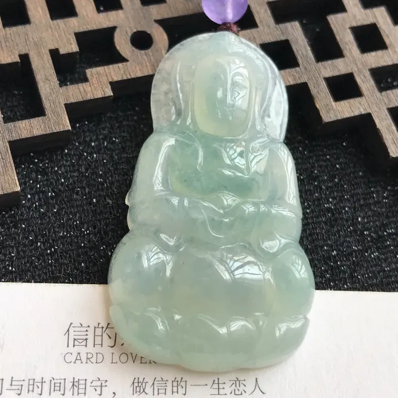 【编号:md203,翡翠A货,种水好赐福观音吊坠,尺寸:45*26.2*6.2mm,顶珠是装饰品】图6
