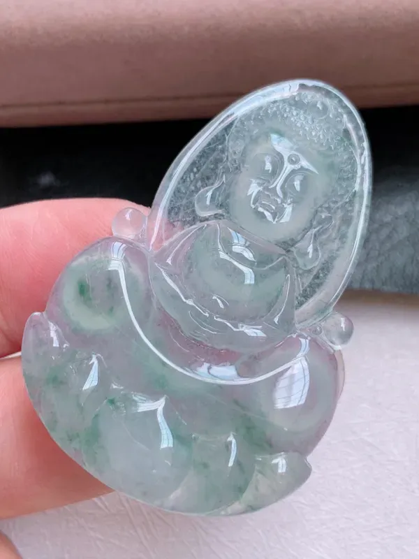 【冰宝宝佛翡翠吊坠,【自然光拍摄】饱满圆润,底子细腻,种老水足,笑口常开,大肚能容,佩戴优雅大方迷人!#02尺寸57*33*4】图4