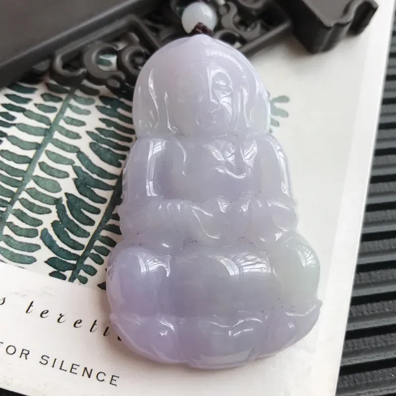 【编号590翡翠A货紫罗兰赐福观音吊坠,尺寸50.1*31.1*7.9mm】图4