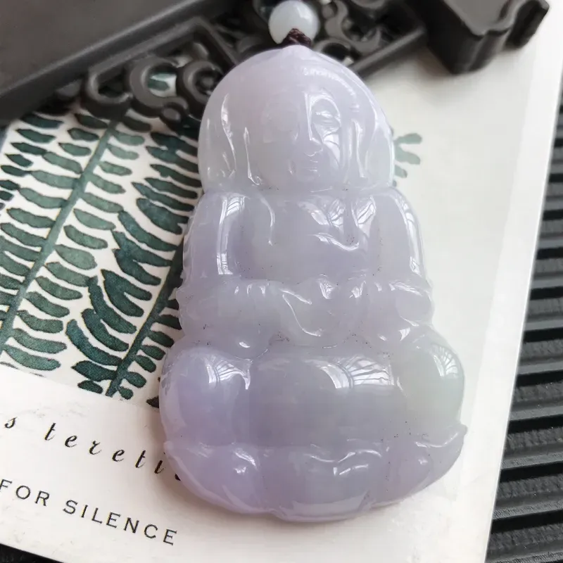 【编号590翡翠A货紫罗兰赐福观音吊坠,尺寸50.1*31.1*7.9mm】图5