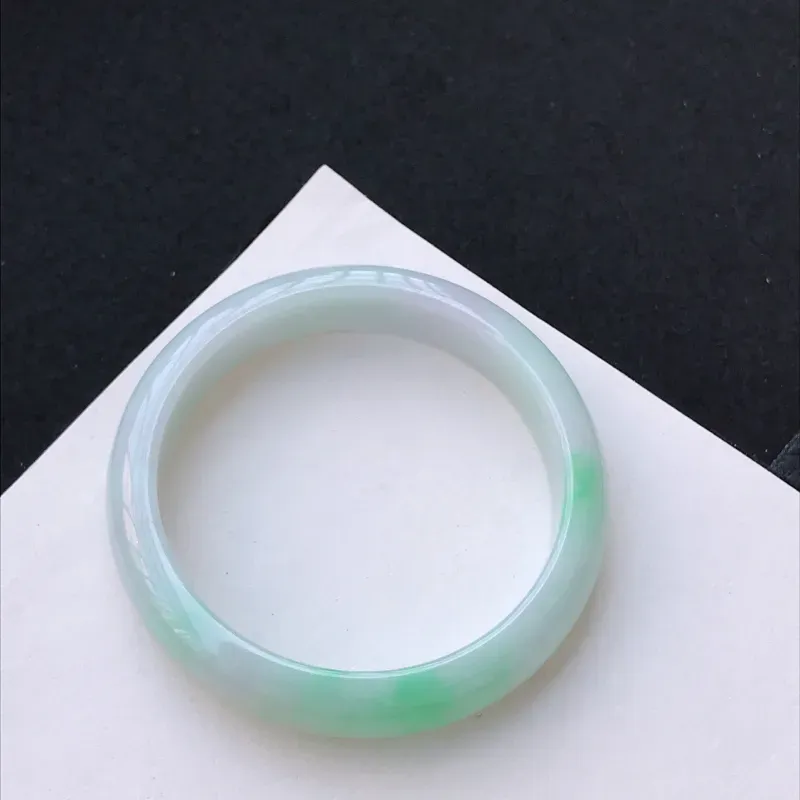 【尺寸:59.8/13.1/7.7mm,天然A货翡翠带绿宽边手镯,编号1.25-ying】图7