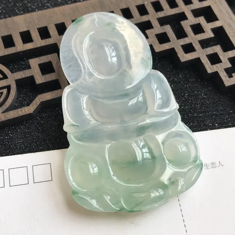【编号:md203,翡翠A货,飘花赐福观音吊坠,尺寸:70*43.3*6mm】图7
