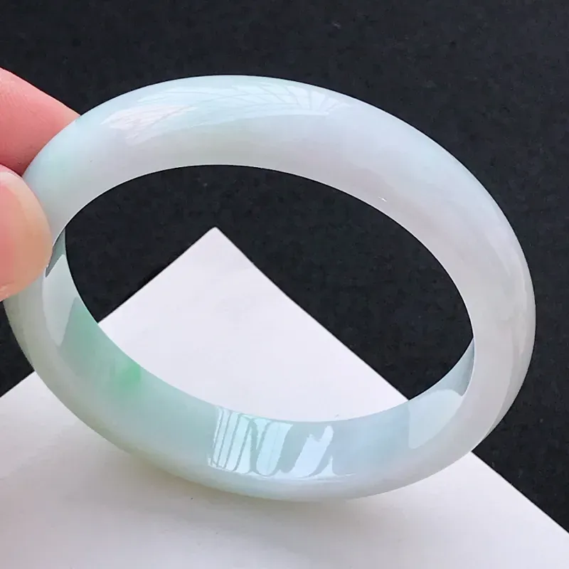 【尺寸:59.8/13.1/7.7mm,天然A货翡翠带绿宽边手镯,编号1.25-ying】图6