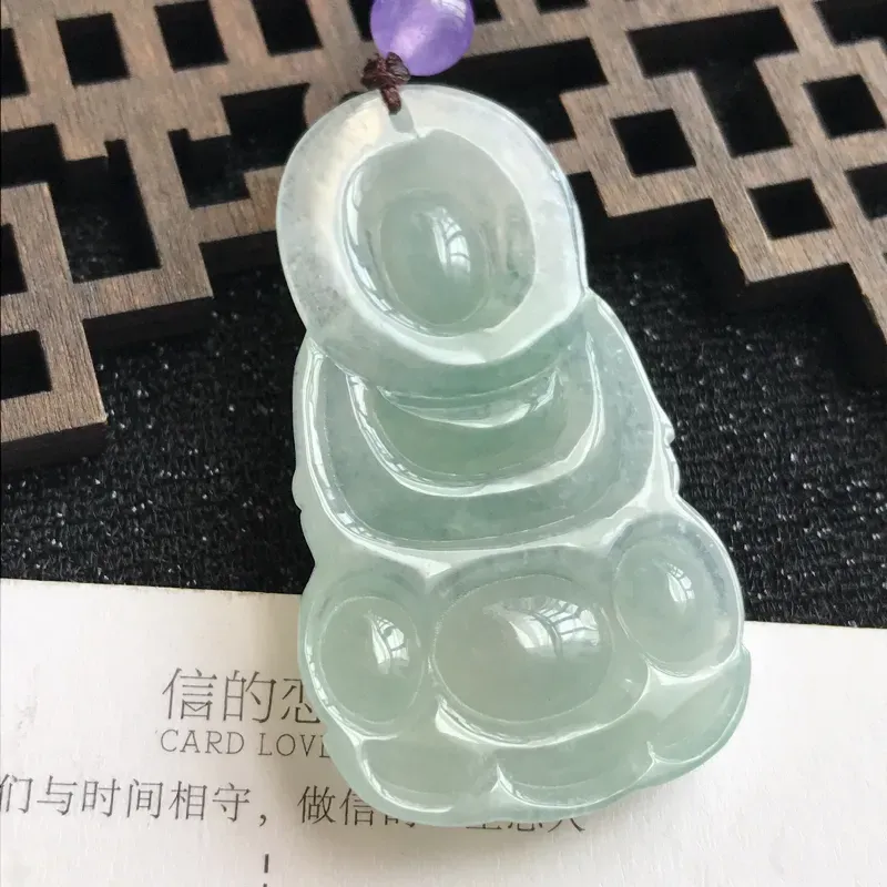 【编号:md203,翡翠A货,种水好赐福观音吊坠,尺寸:45*26.2*6.2mm,顶珠是装饰品】图7