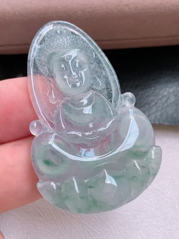 【冰宝宝佛翡翠吊坠,【自然光拍摄】饱满圆润,底子细腻,种老水足,笑口常开,大肚能容,佩戴优雅大方迷人!#02尺寸57*33*4】图1
