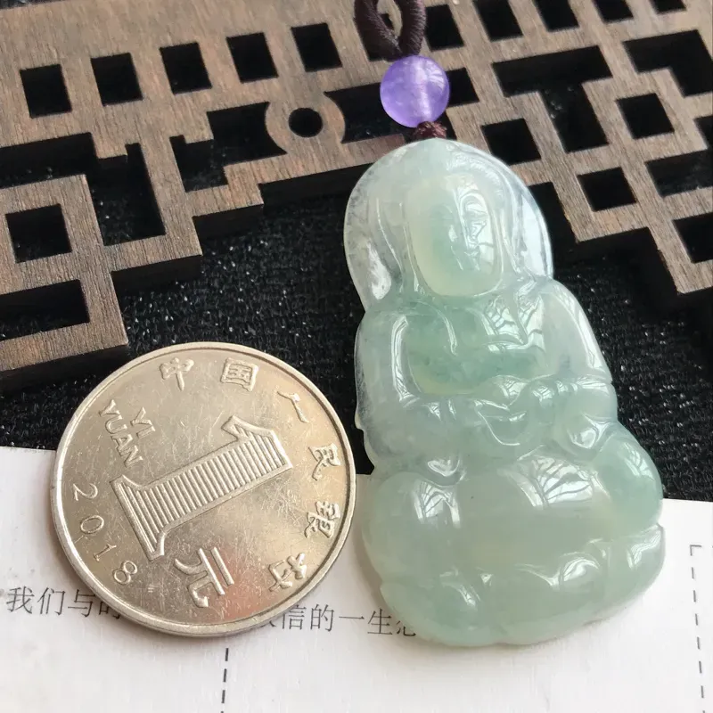 【编号:md203,翡翠A货,种水好赐福观音吊坠,尺寸:45*26.2*6.2mm,顶珠是装饰品】图9