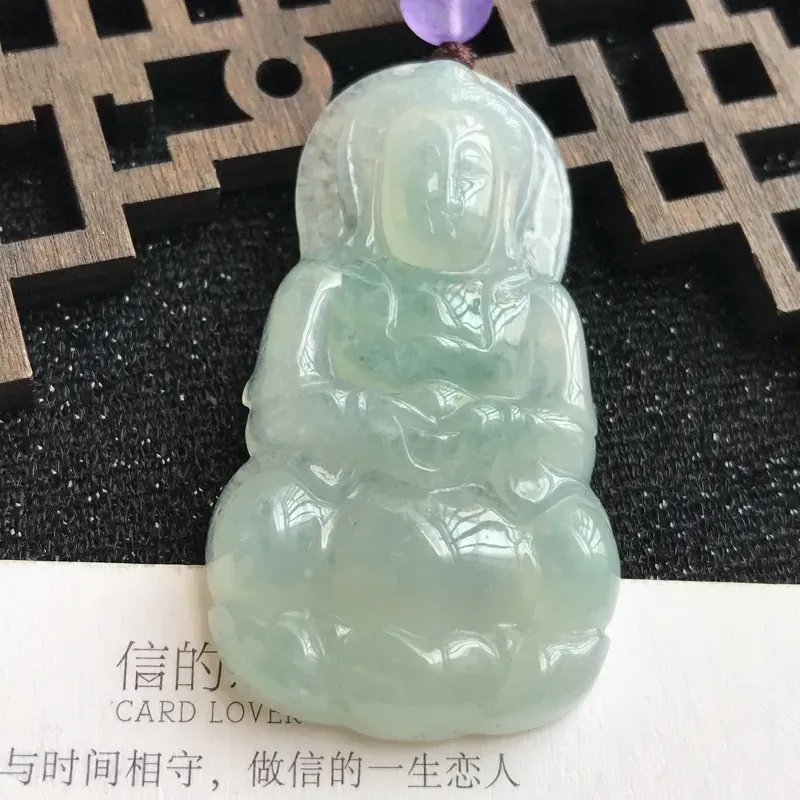 【编号:md203,翡翠A货,种水好赐福观音吊坠,尺寸:45*26.2*6.2mm,顶珠是装饰品】图2