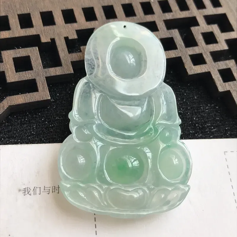 【编号:md203,翡翠A货,飘绿赐福观音吊坠,尺寸:55.8*34.8*6mm】图7