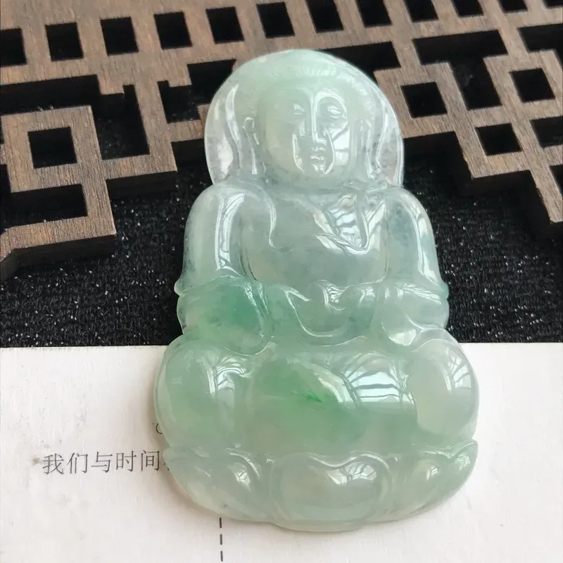 【编号:md203,翡翠A货,飘绿赐福观音吊坠,尺寸:55.8*34.8*6mm】图4