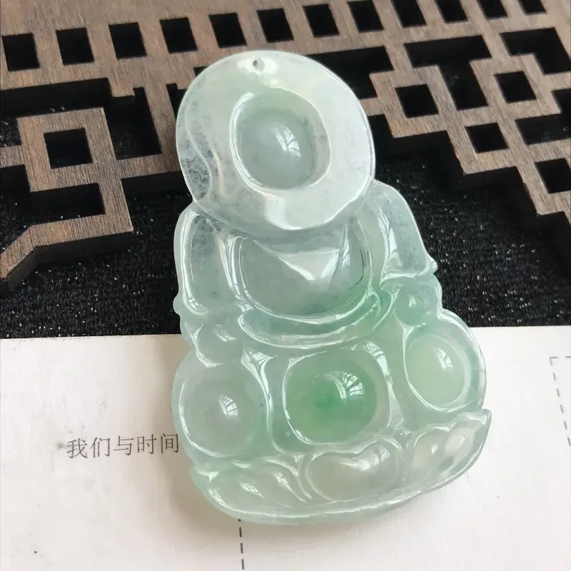 【编号:md203,翡翠A货,飘绿赐福观音吊坠,尺寸:55.8*34.8*6mm】图6