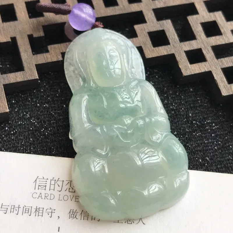【编号:md203,翡翠A货,种水好赐福观音吊坠,尺寸:45*26.2*6.2mm,顶珠是装饰品】图4