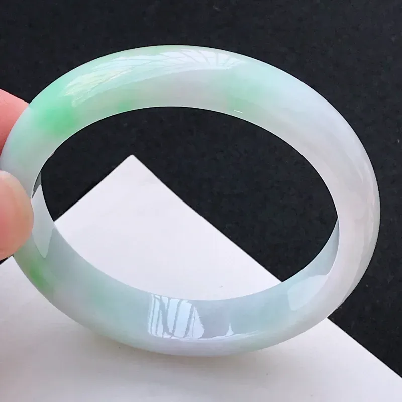 【尺寸:59.8/13.1/7.7mm,天然A货翡翠带绿宽边手镯,编号1.25-ying】图5