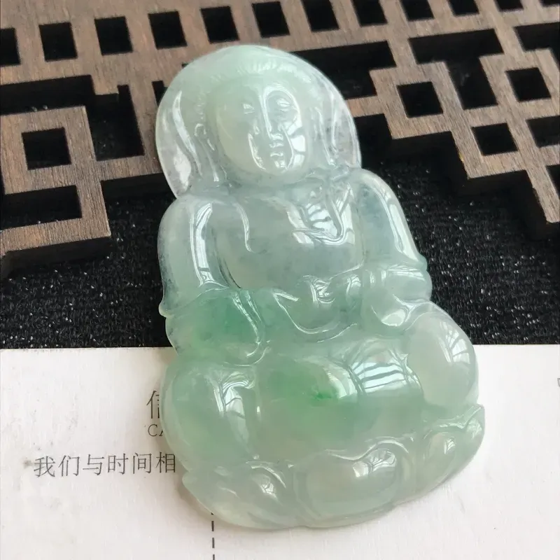 【编号:md203,翡翠A货,飘绿赐福观音吊坠,尺寸:55.8*34.8*6mm】图5