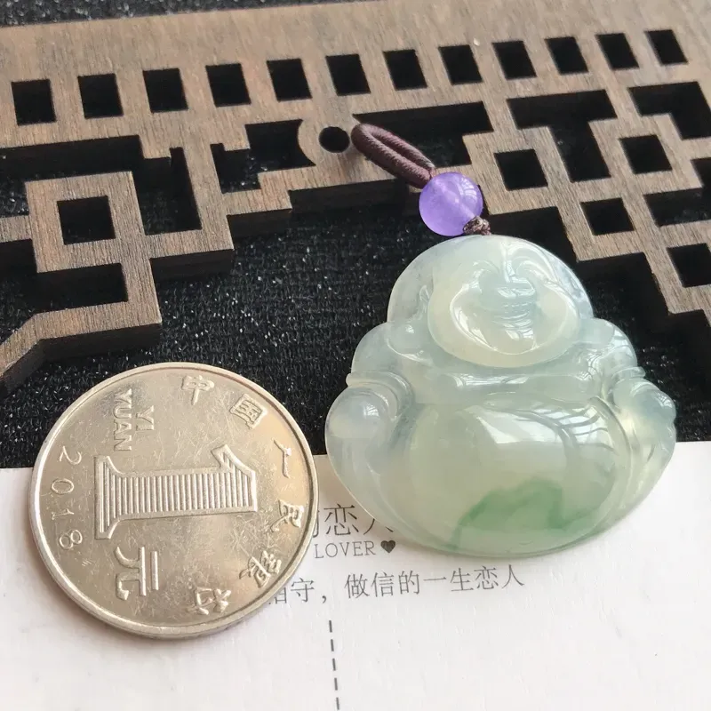 【编号:md203,翡翠A货,飘花佛公吊坠,尺寸:30*34*6.3mm,顶珠是装饰品】图8