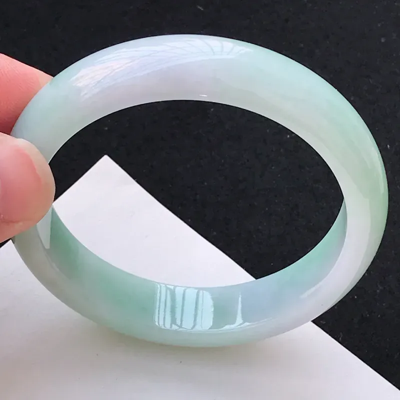 【尺寸:59.5/14/8mm,天然A货翡翠带绿宽边手镯,编号1.25-ying】图5
