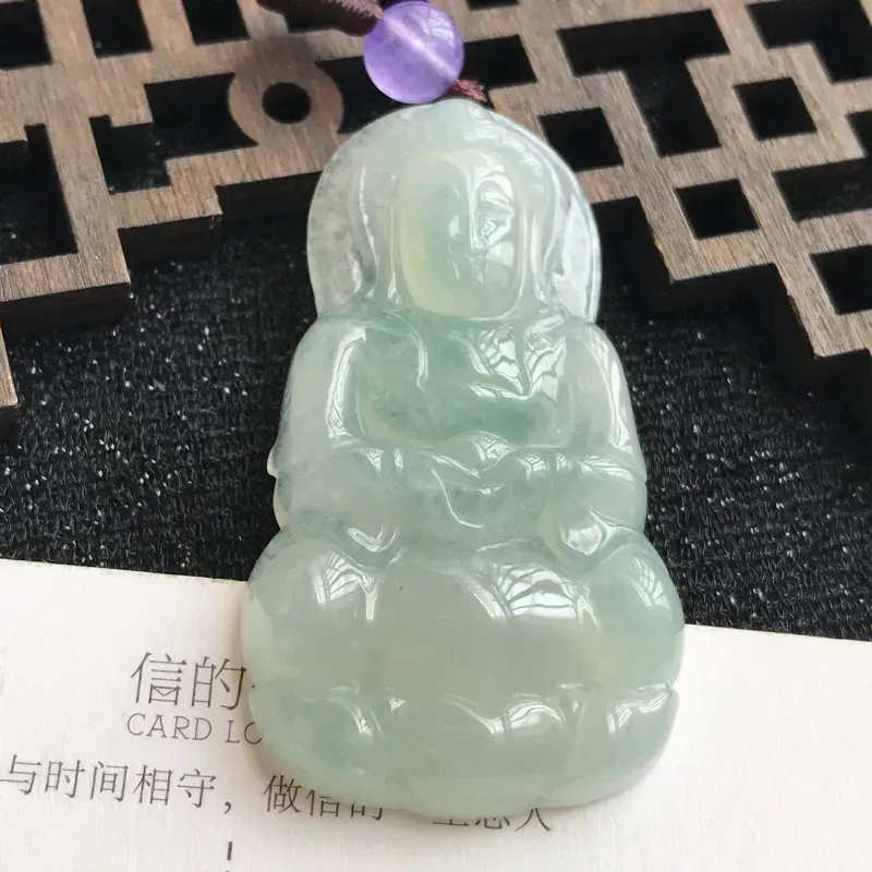 【编号:md203,翡翠A货,种水好赐福观音吊坠,尺寸:45*26.2*6.2mm,顶珠是装饰品】图5