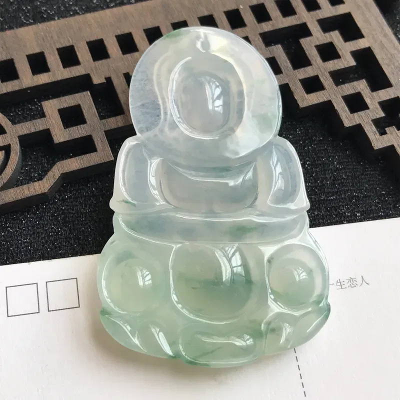 【编号:md203,翡翠A货,飘花赐福观音吊坠,尺寸:70*43.3*6mm】图8