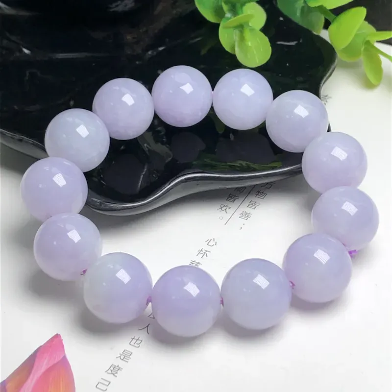 糯种紫罗兰翡翠珠链手串、直径17.0毫米、质地细腻、色彩鲜艳、ADA267C35