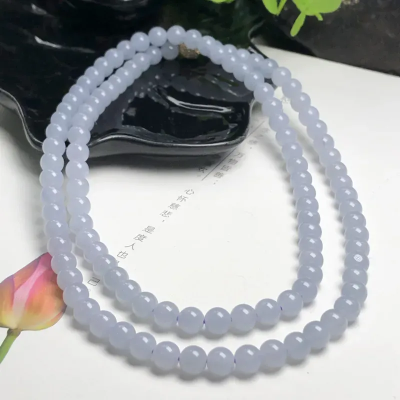 糯种紫罗兰翡翠珠链项链、108颗、直径6.8毫米、质地细腻、色彩鲜艳、隔珠是装饰品、ADA216C25
