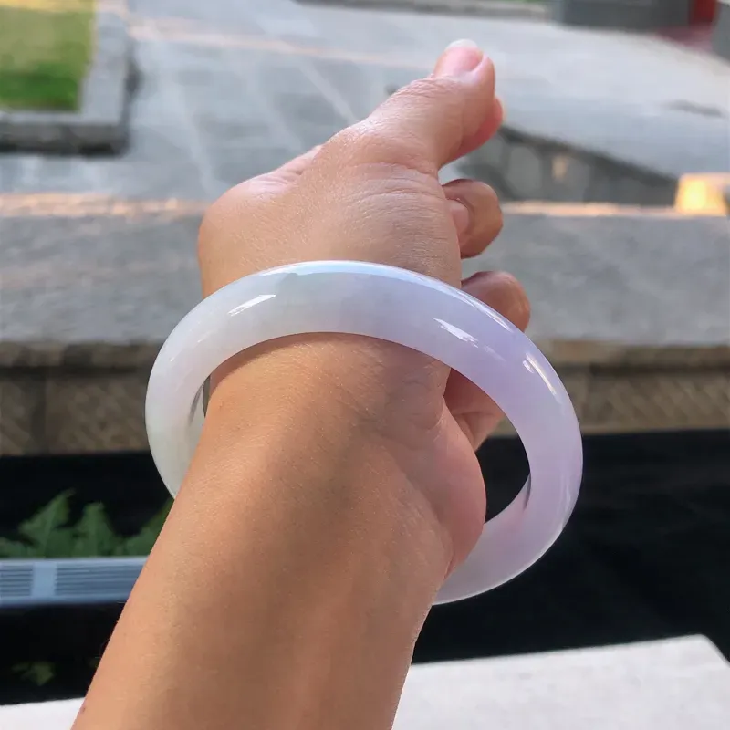 【天然翡翠正圈玉手镯,水润紫罗兰,玉质润,品相好,优雅瞩目,尺寸圈口58.4/12/7.8 , 纹】图8