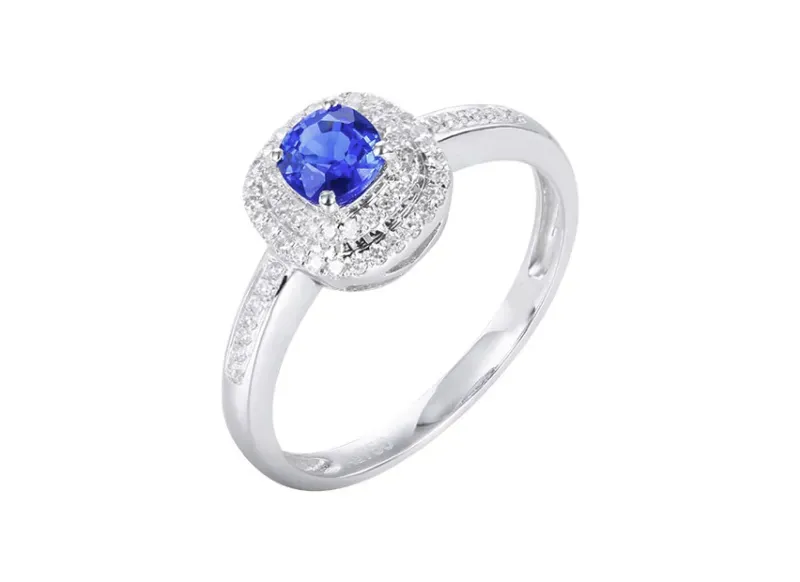 【18k金镶蓝宝石戒指 宝石参数:0.55ct 配石:钻石63颗,总重2.20克,圈口:14号(可改圈)】图4