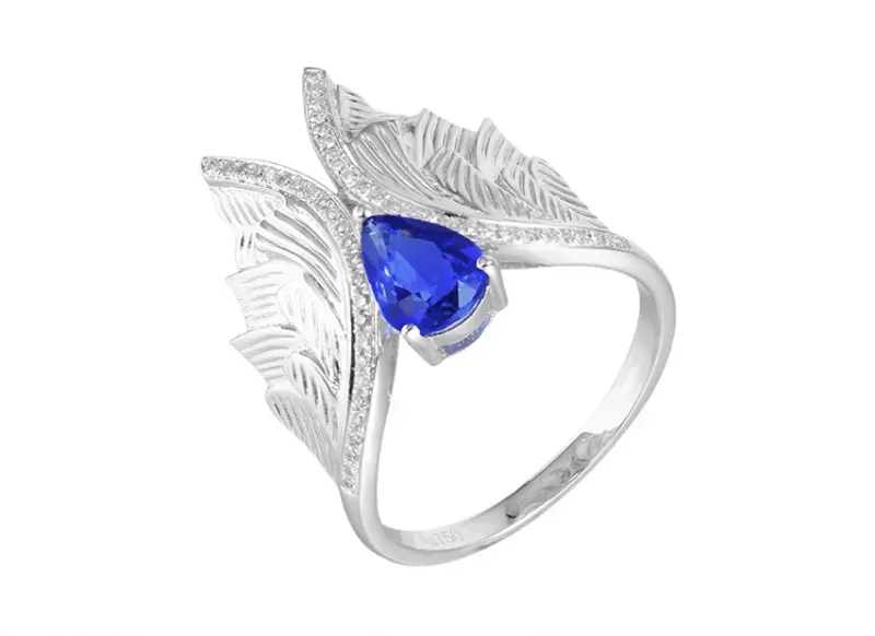 【18k金镶矢车菊蓝宝石戒指 宝石参数:1.22ct 配石:钻石50颗,总重4.48克,圈口:13.5号(可改圈)】图4