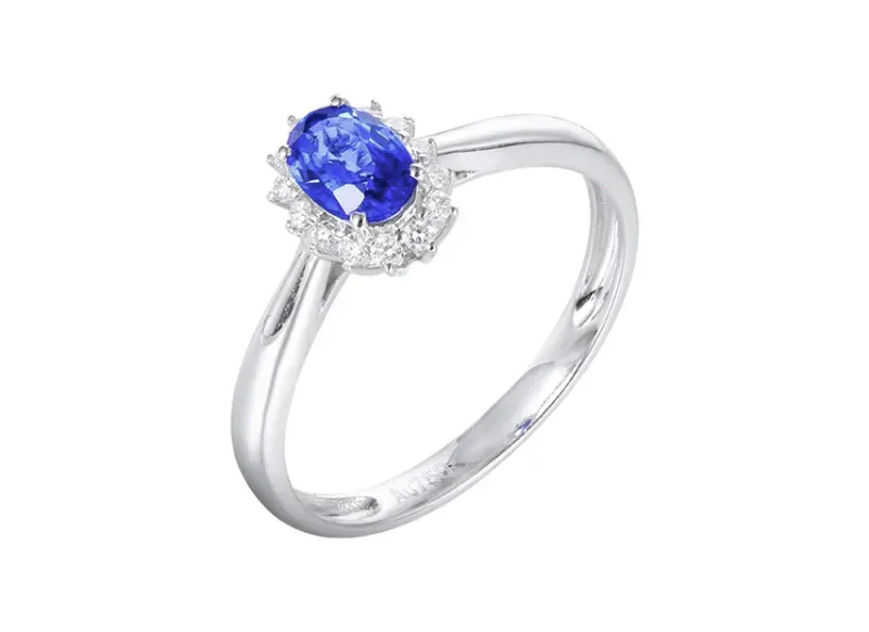 【18k金镶蓝宝石戒指 宝石参数:0.58ct 配石:钻石14颗,总重1.92克,圈口:13.5号(可改圈)】图4