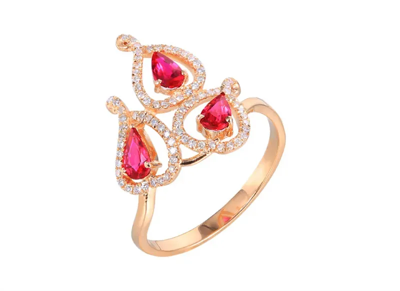 【18k金镶红宝石戒指 宝石参数:0.65ct 配石:钻石79颗,总重2.26克,圈口:13.5号(可改圈)】图4