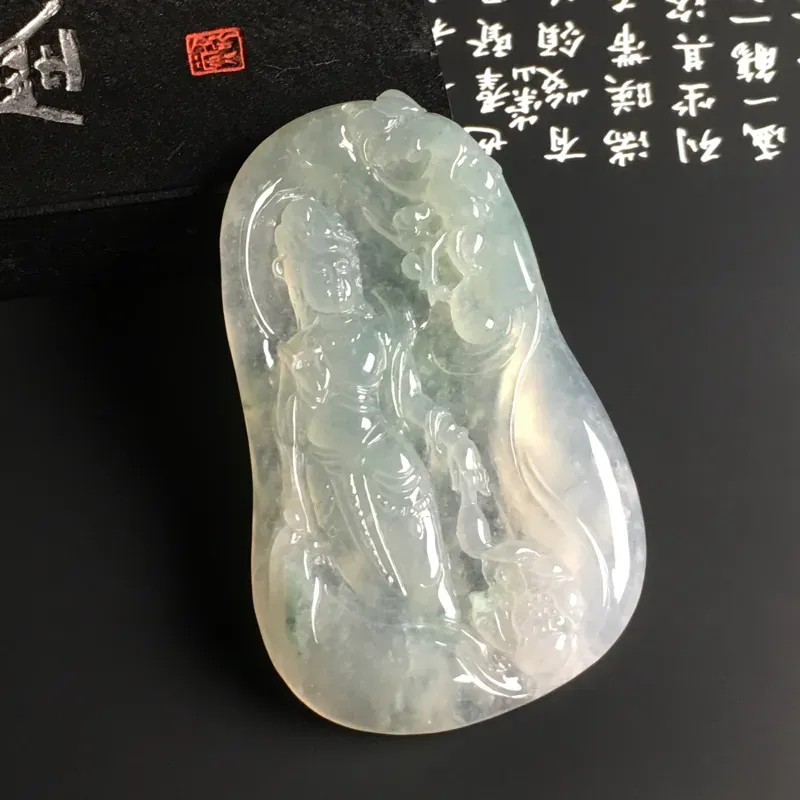 冰糯种晴底【观音】吊坠 水润通透 质地细腻 雕工精湛