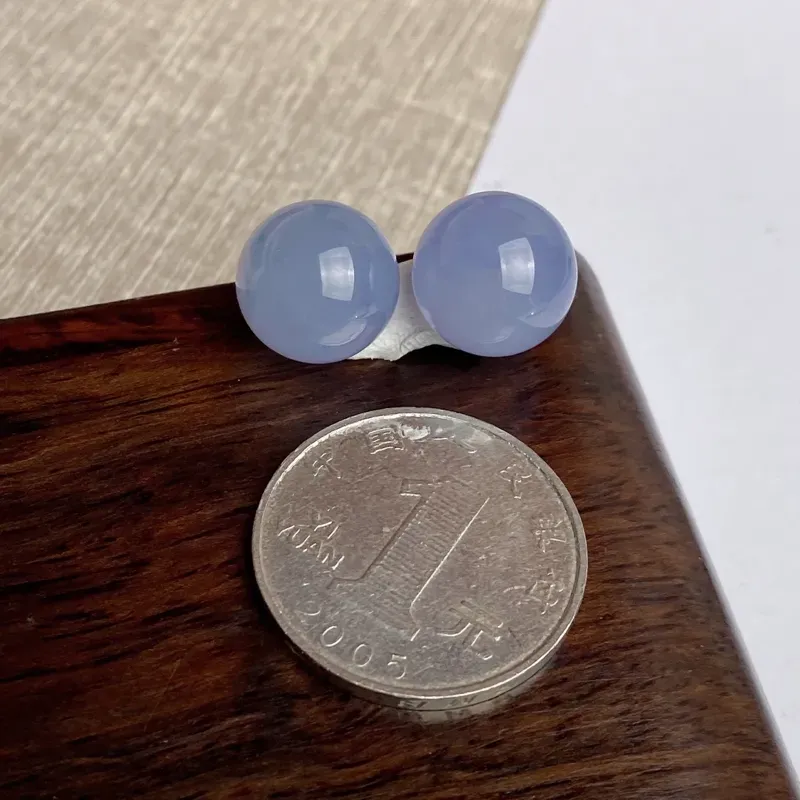A货翡翠-种好紫罗兰圆珠一对镶嵌件，尺寸-圆珠直径12.9mm