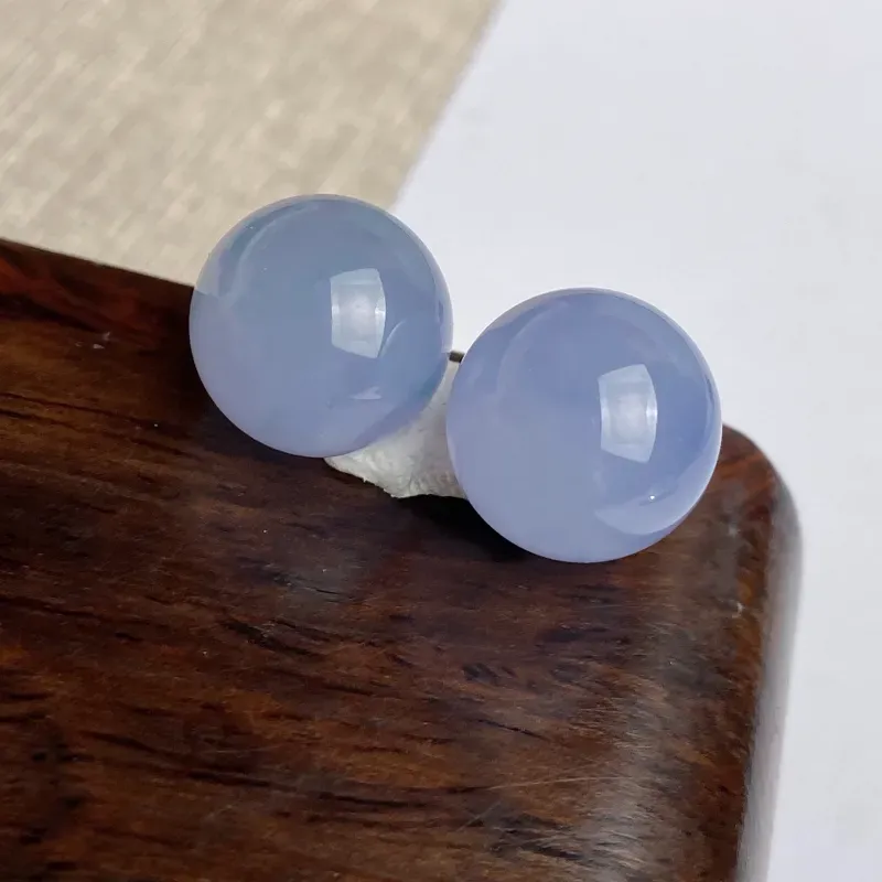 A货翡翠-种好紫罗兰圆珠一对镶嵌件，尺寸-圆珠直径12.9mm