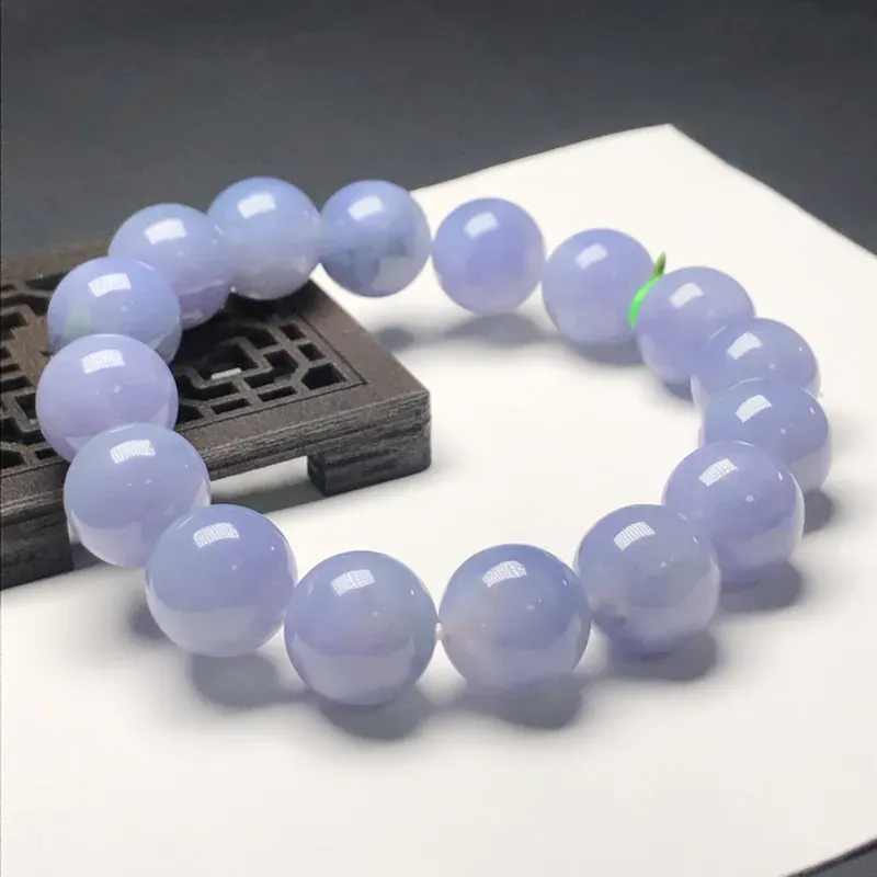 糯种蓝紫翡翠珠链手串，直径13.7毫米，质地细腻，水润光泽，A031AHN
