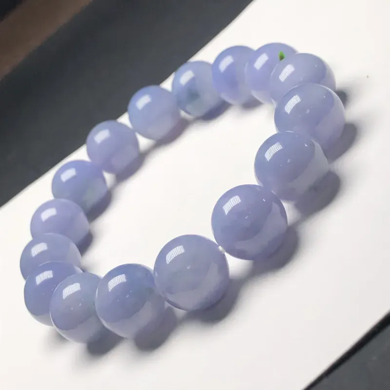 糯种蓝紫翡翠珠链手串，直径13.7毫米，质地细腻，水润光泽，A031AHN