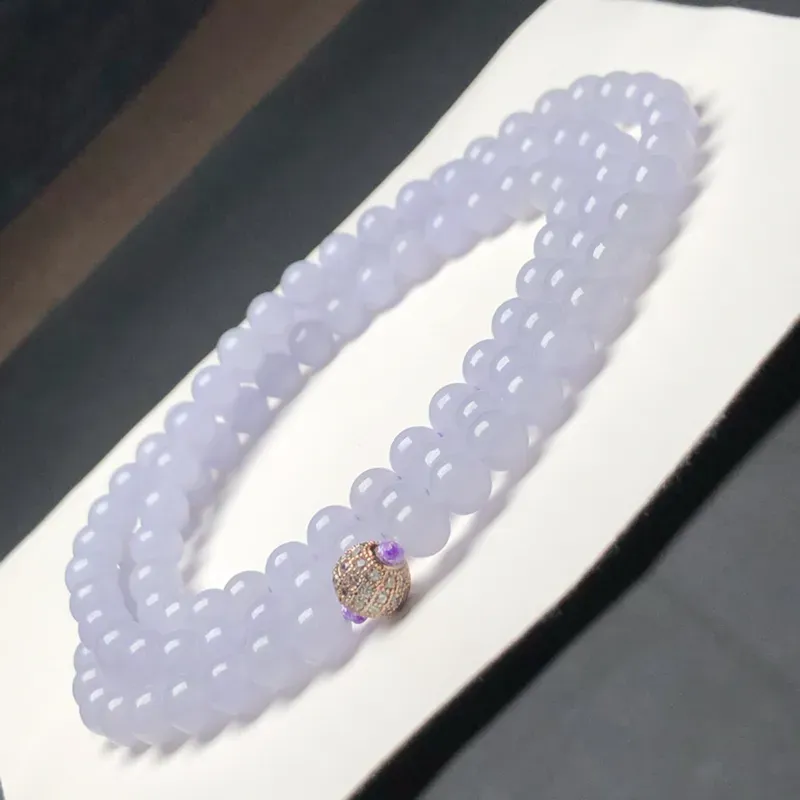 糯种蓝紫翡翠珠链项链，108颗，直径6.5毫米，质地细腻，水润光泽，隔珠是装饰品，A085BCM