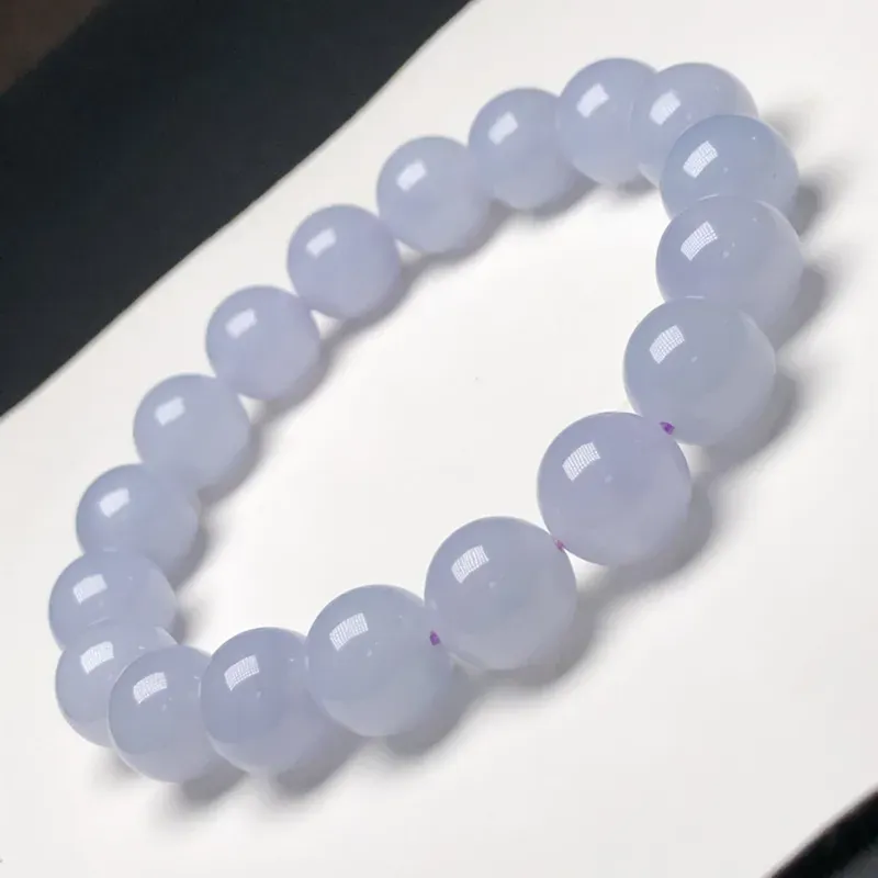 糯种蓝紫翡翠珠链手串，直径10.4毫米，质地细腻，水润光泽，A078BN