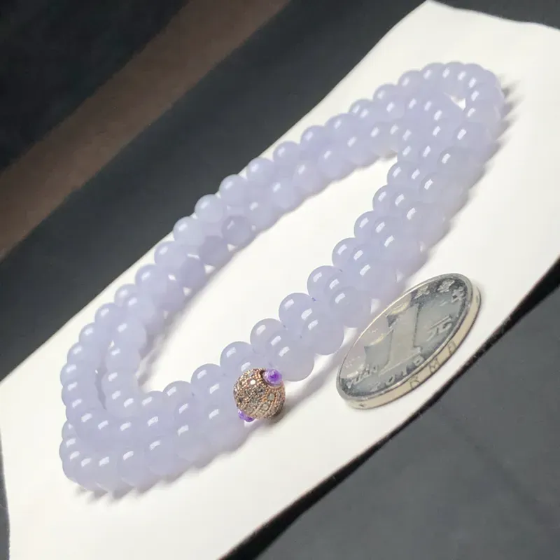 糯种蓝紫翡翠珠链项链，108颗，直径6.5毫米，质地细腻，水润光泽，隔珠是装饰品，A085BCM