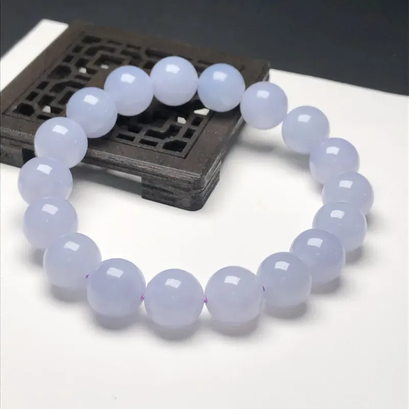 糯种蓝紫翡翠珠链手串，直径10.4毫米，质地细腻，水润光泽，A078BN